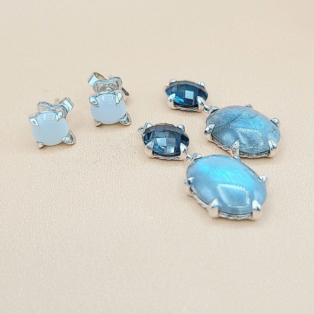 David Yurman Chatelaine Convertible Drop Earrings with Labradorite, Hampton Blue - Picture 2 of 4